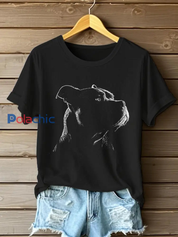 American Bully Print T-shirt décontracté Femme Noir / S