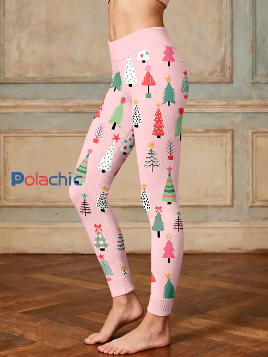Arbre de Noël Art Imprimer Leggings confortables pour femmes Rose / S