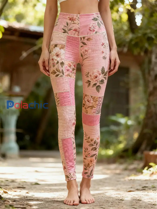 Bas imprimé floral botanique pour femmes Rose / S