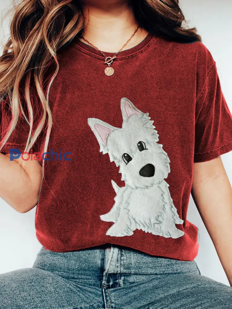 Beau chien Patchwork Art Vintage T-Shirt des femmes rouge profond / S