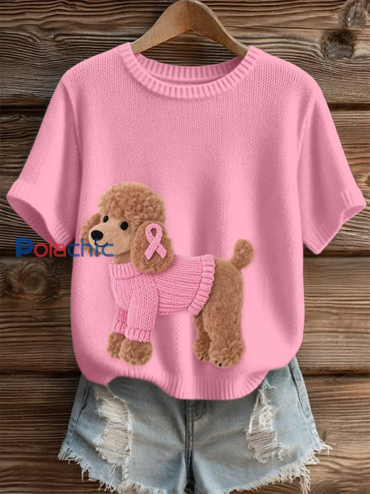 Beau modèle de chien de caniche des femmes feutre Art haut en tricot confortable Rose / S