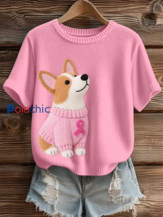 Beau modèle de Corgi des femmes a senti le dessus confortable de tricot d’art Rose / S