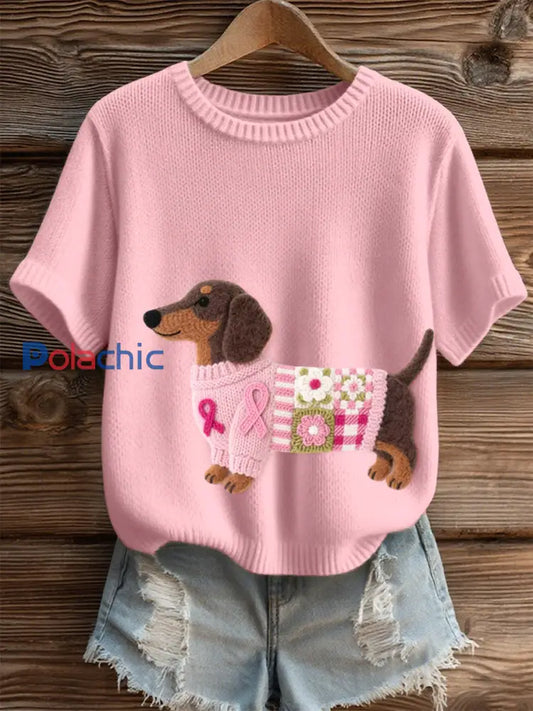 Beau motif de teckel des femmes en feutre Art haut en tricot confortable Rose / S