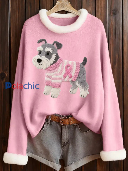 Belle Schnauzer chien feutre Art confortable Furry Top des femmes Rose / S