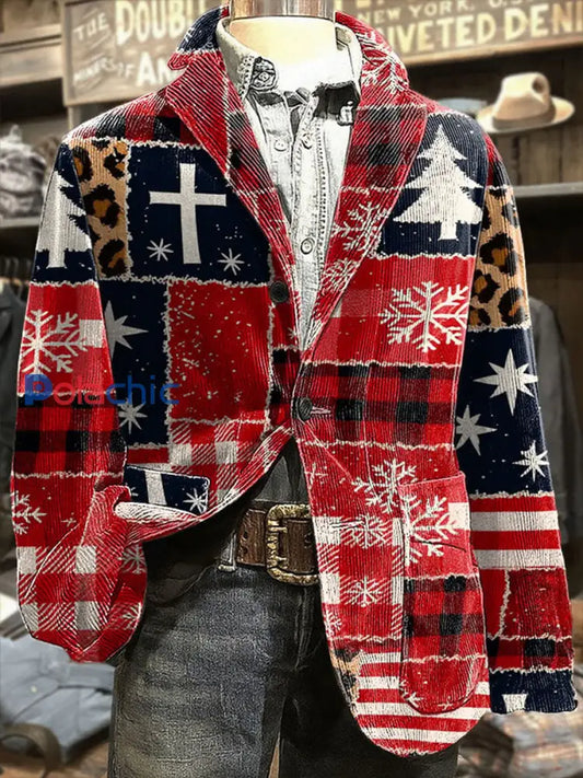 Blazer décontracté rétro de Noël de style occidental pour hommes comme image / S