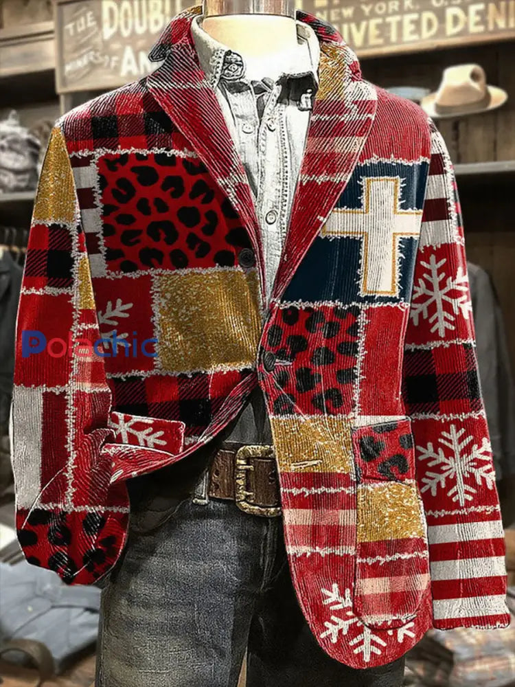 Blazer décontracté rétro de Noël de style occidental pour hommes comme image / S
