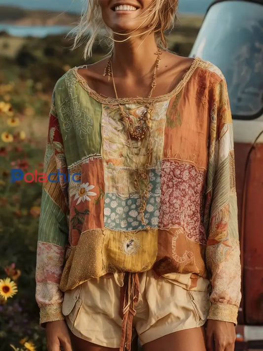 Bohème Boho Floral Art Imprimé Tops Femme comme image / S