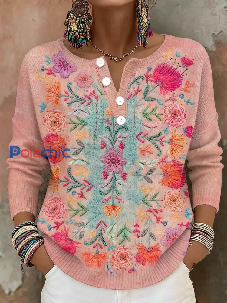 Bohème Boho Floral Art Imprimé Tops Femme Rose / S