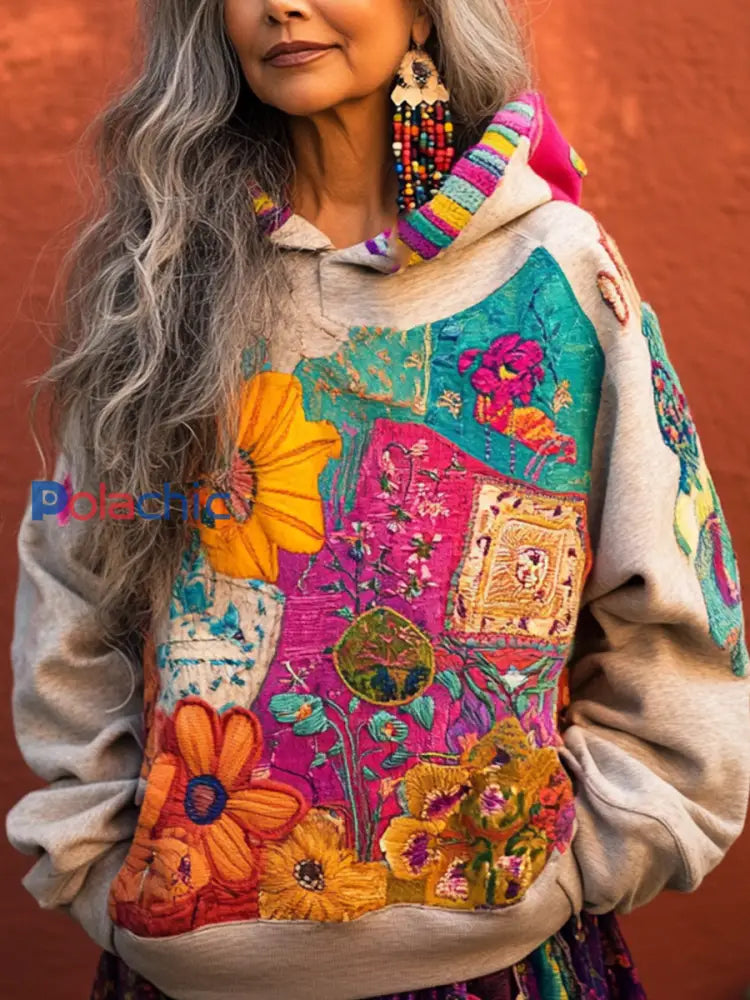 Bohème Boho Floral Imprimé Hoodie des femmes comme image / S