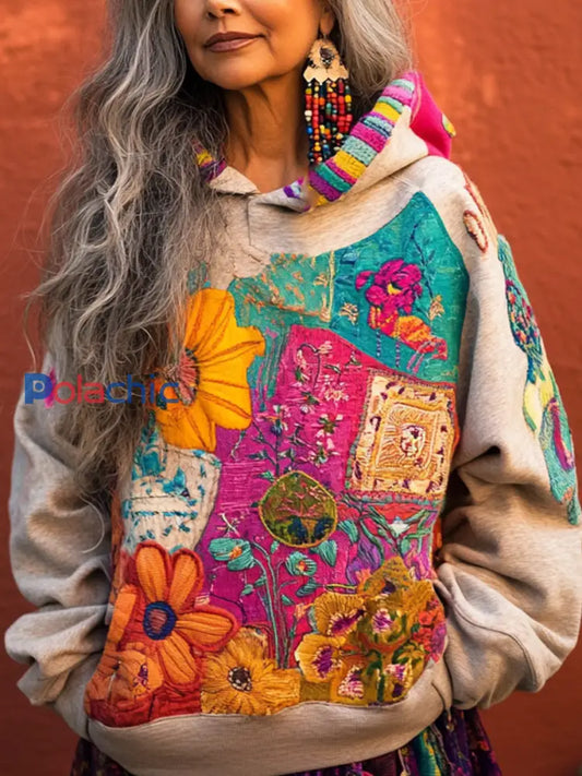 Bohème Boho Floral Imprimé Hoodie des femmes comme image / S