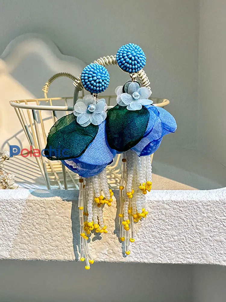 Boucles d’oreilles femme rose fleurs cancer du sein Bleu / ONE