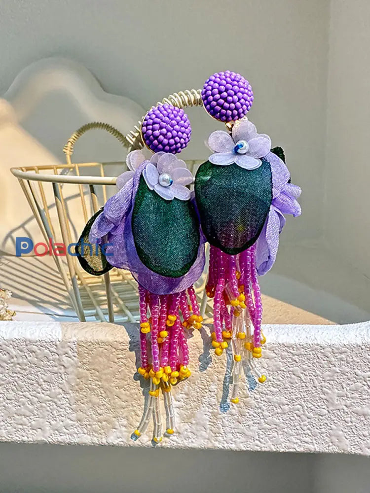 Boucles d’oreilles femme rose fleurs cancer du sein Violet / ONE