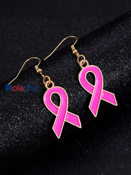 Boucles d’Oreilles Femme Ruban Rose Sensibilisation au Cancer du Sein Rose / ONE
