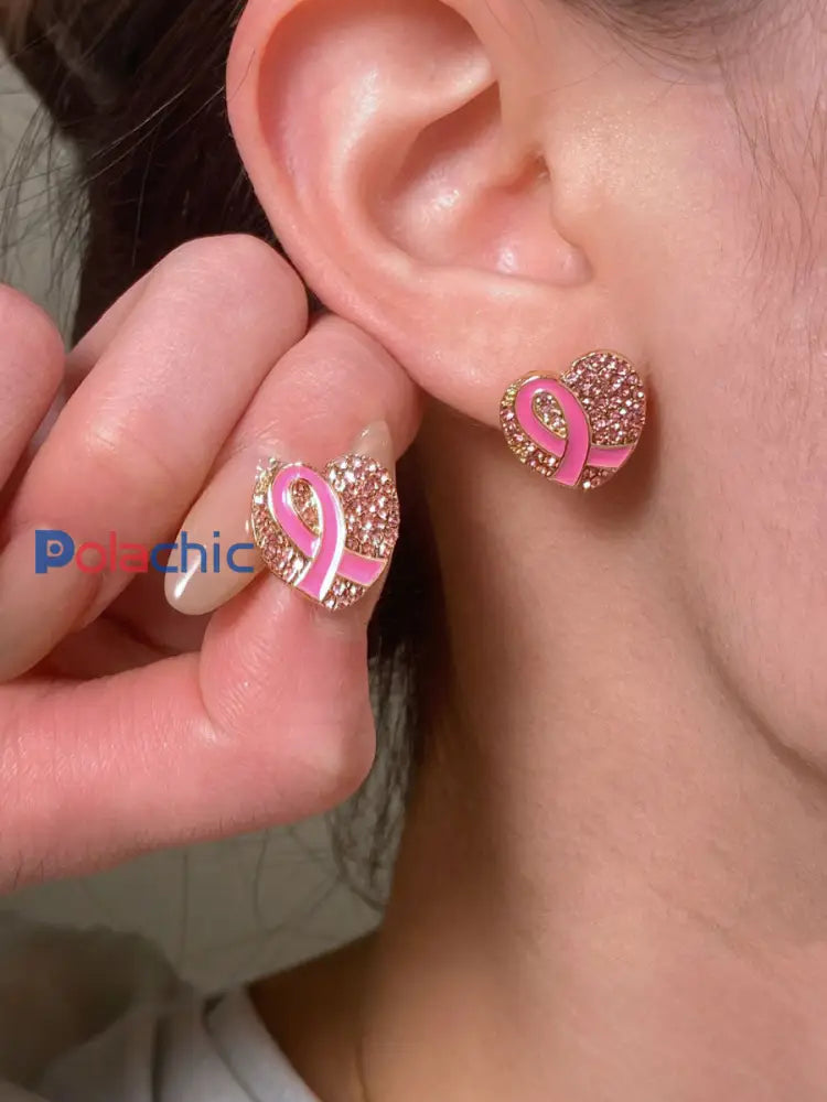 Boucles d’Oreilles Femme Ruban Rose Sensibilisation au Cancer du Sein Rose / ONE