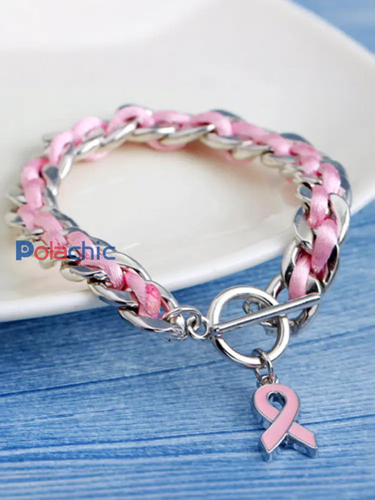 Bracelet ruban rose de sensibilisation au cancer du sein pour femmes Rose / 20CM