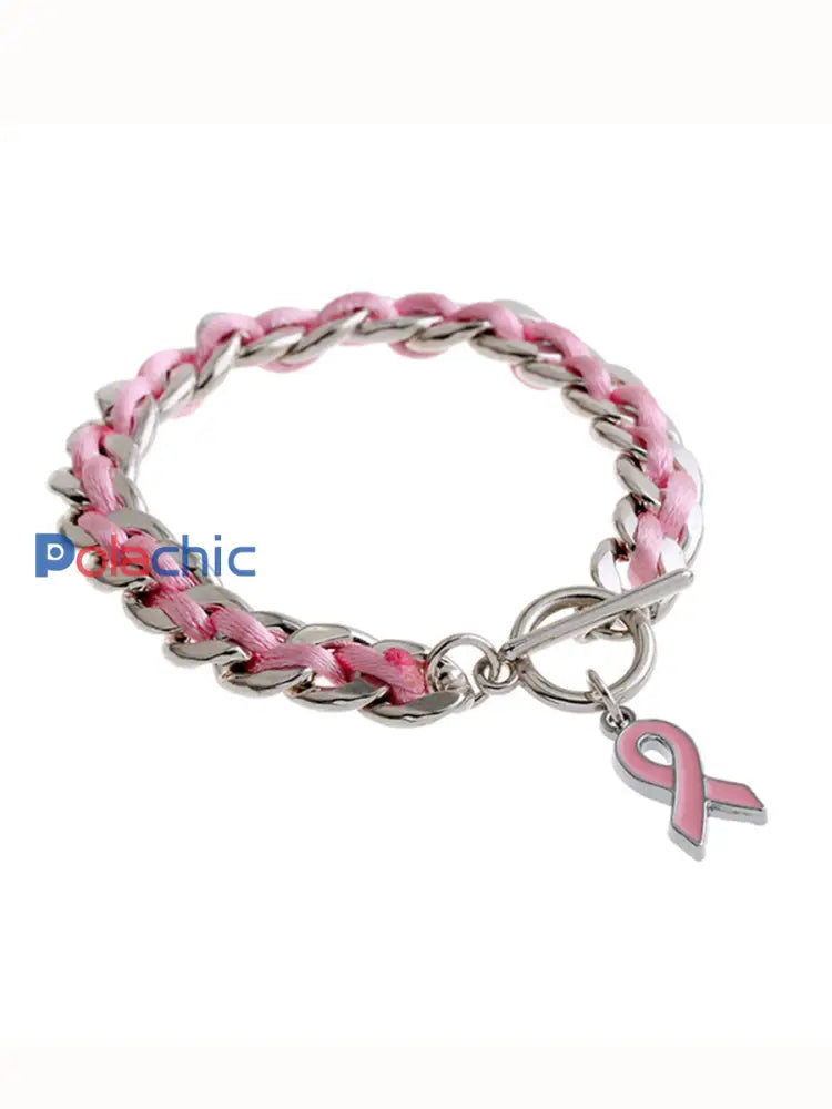 Bracelet ruban rose de sensibilisation au cancer du sein pour femmes Rose / 20CM