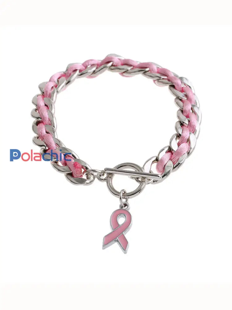 Bracelet ruban rose de sensibilisation au cancer du sein pour femmes Rose / 20CM