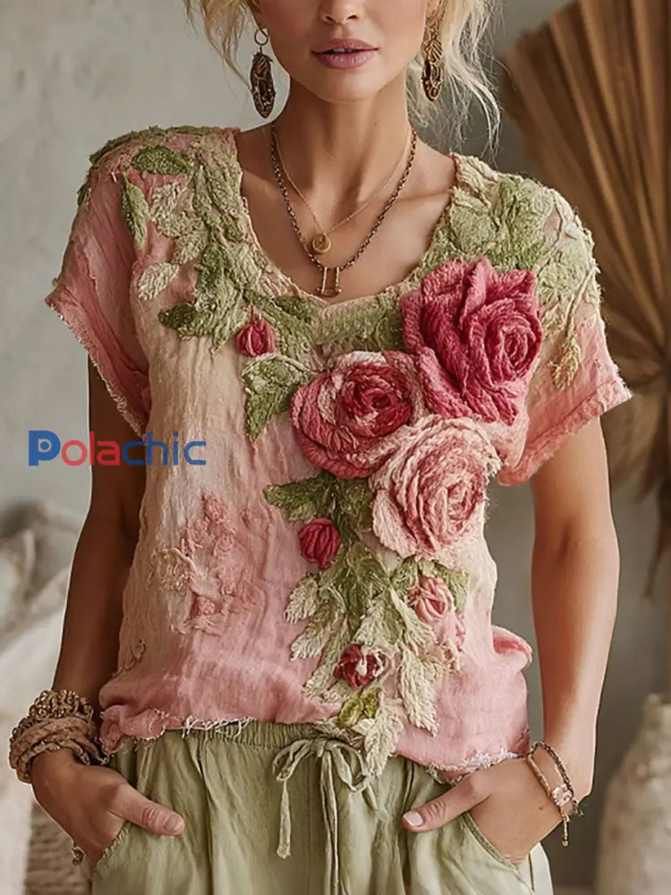 Breast Cancer Rose T-shirts décontractés pour femmes Rose / S