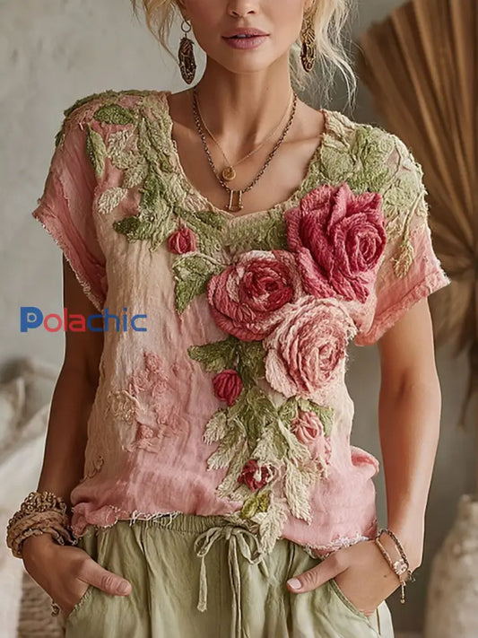 Breast Cancer Rose T-shirts décontractés pour femmes Rose / S