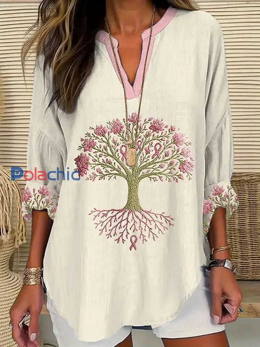 Cancer du sein des femmes Le ruban rose est l’arbre de la santé Imprimer T-shirt Abricot / S