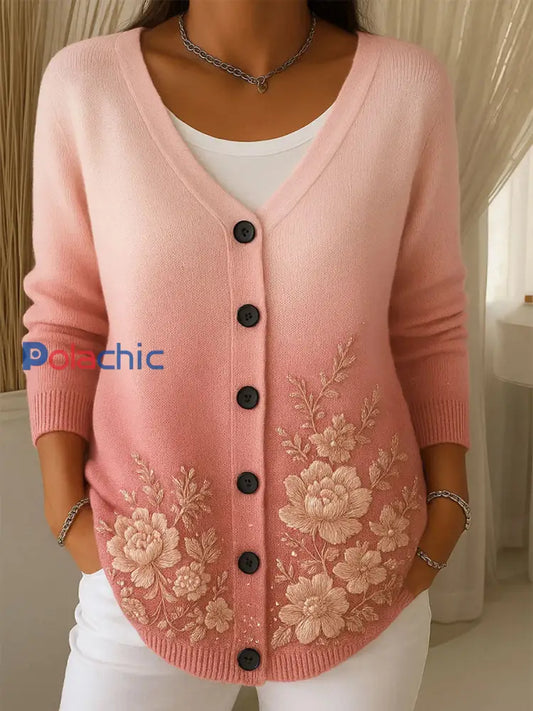 Cardigan boutonné à imprimé floral vintage pour femmes A / S