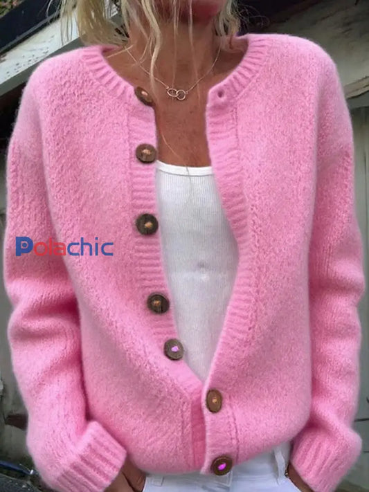 Cardigan confortable en tricot automne hiver pour femmes Rose / S