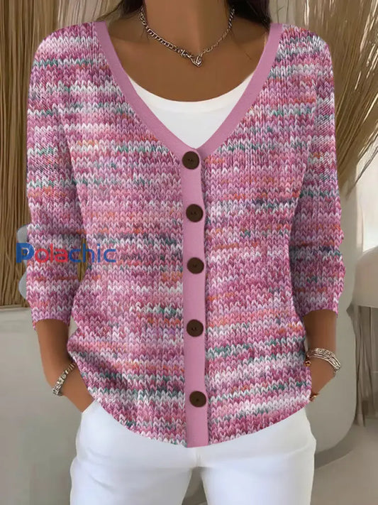 Cardigan Décontracté Femme Rose Imprimé Carreaux Rose / S