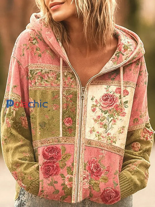 Cardigan Décontracté Femme Rose Imprimé Floral comme image / S