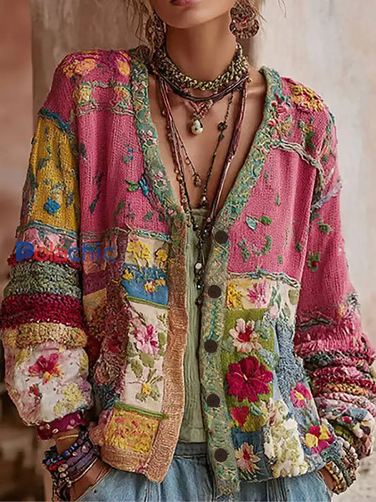 Cardigan Décontracté Femme Rose Imprimé Floral comme image / S