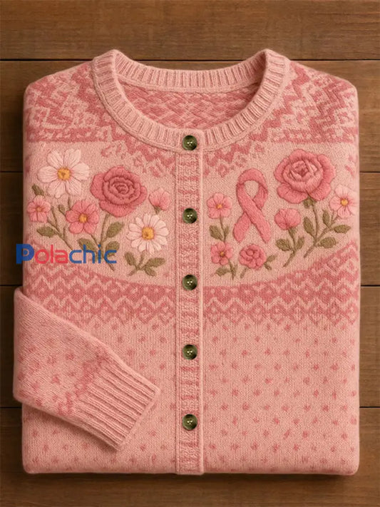 Cardigan Décontracté Femme Rose Ruban Imprimé Floral Rose / S