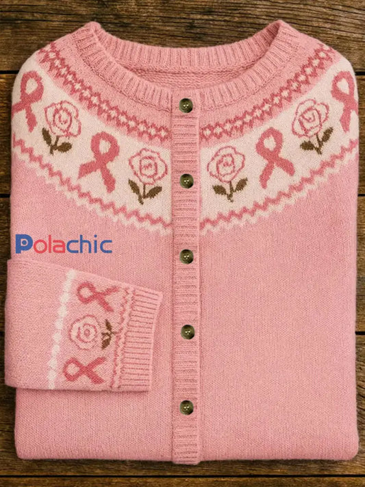 Cardigan Décontracté Femme Rose Ruban Imprimé Floral Rose / S