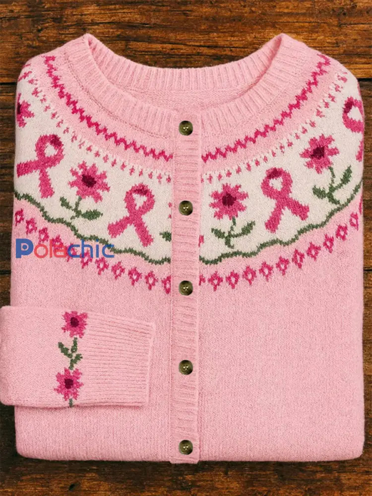 Cardigan Décontracté Femme Rose Ruban Imprimé Floral Rose / S