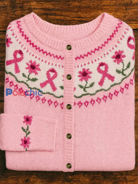 Cardigan Décontracté Femme Rose Ruban Imprimé Floral Rose / S