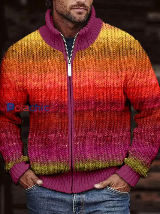 Cardigan en tricot confortable de couleur contrastée vintage pour hommes comme image / S