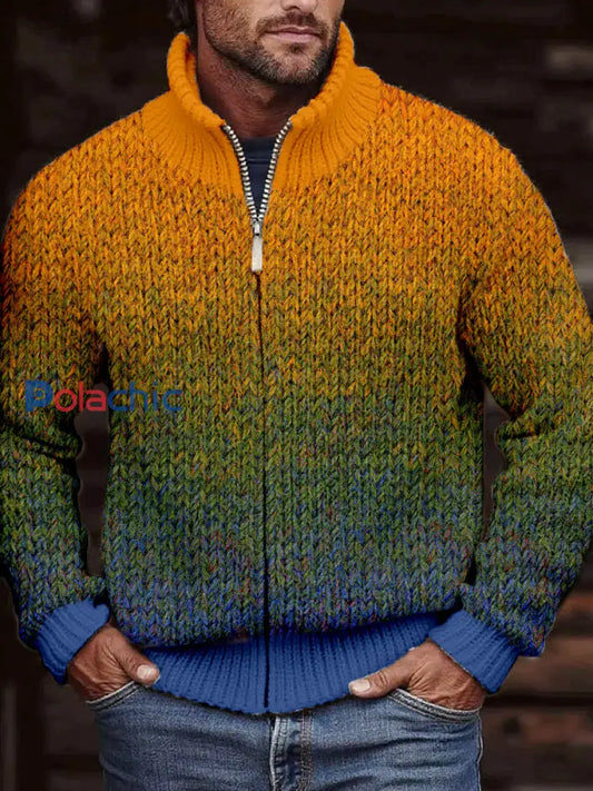 Cardigan en tricot confortable de couleur contrastée vintage pour hommes comme image / S