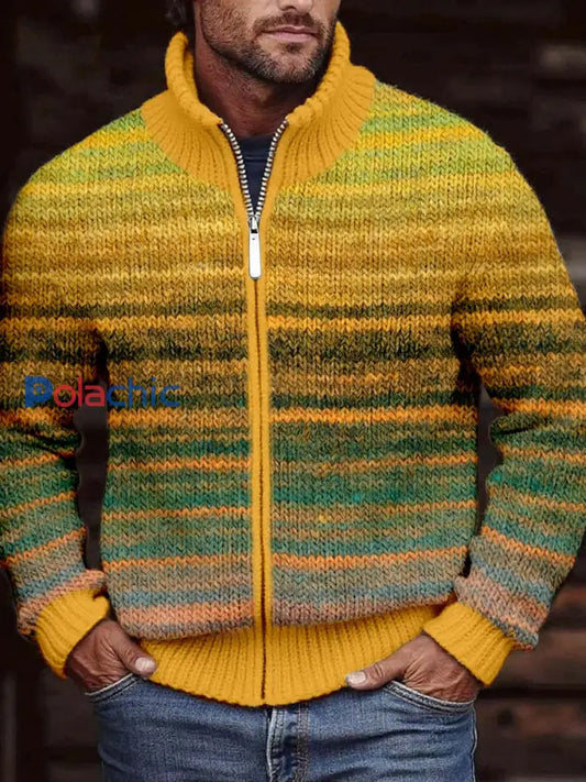 Cardigan en tricot confortable de couleur contrastée vintage pour hommes comme image / S