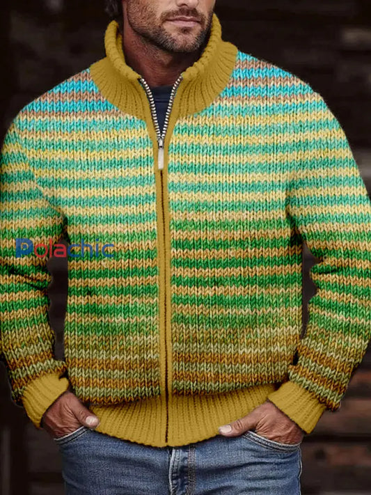 Cardigan en tricot confortable de couleur dégradé vintage pour hommes comme image / S