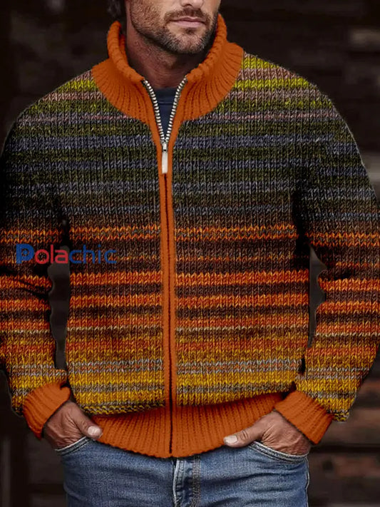 Cardigan en tricot confortable de couleur dégradé vintage pour hommes comme image / S