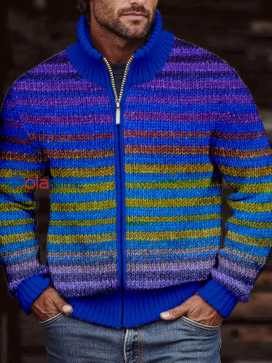 Cardigan en tricot confortable de couleur dégradé vintage pour hommes comme image / S