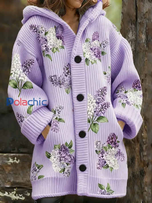 Cardigan épaissi à fleurs violettes pour femmes Violet / S
