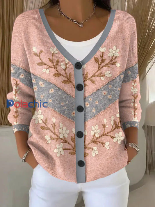 Cardigan Femme Rose Imprimé Fleurs Cancer Du Sein Rose / S