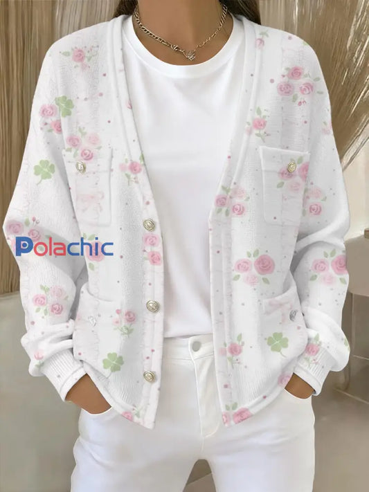 Cardigan Femme Rose Imprimé Floral Avec Poche comme image / S