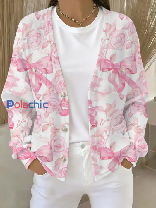 Cardigan Femme Rose Imprimé Floral Avec Poche comme image / S