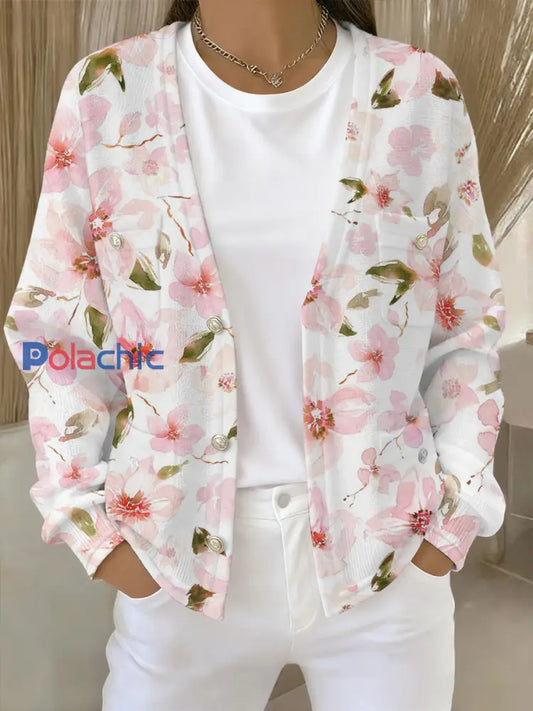 Cardigan Femme Rose Imprimé Floral Avec Poche comme image / S