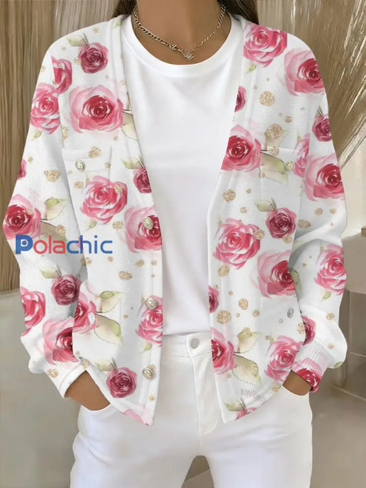 Cardigan Femme Rose Imprimé Floral Avec Poche comme image / S