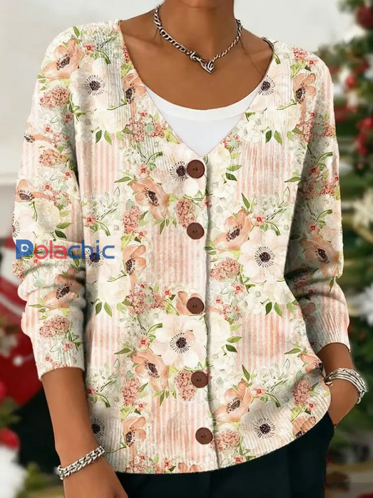 Cardigan Femme Rose Imprimé Floral comme image / S