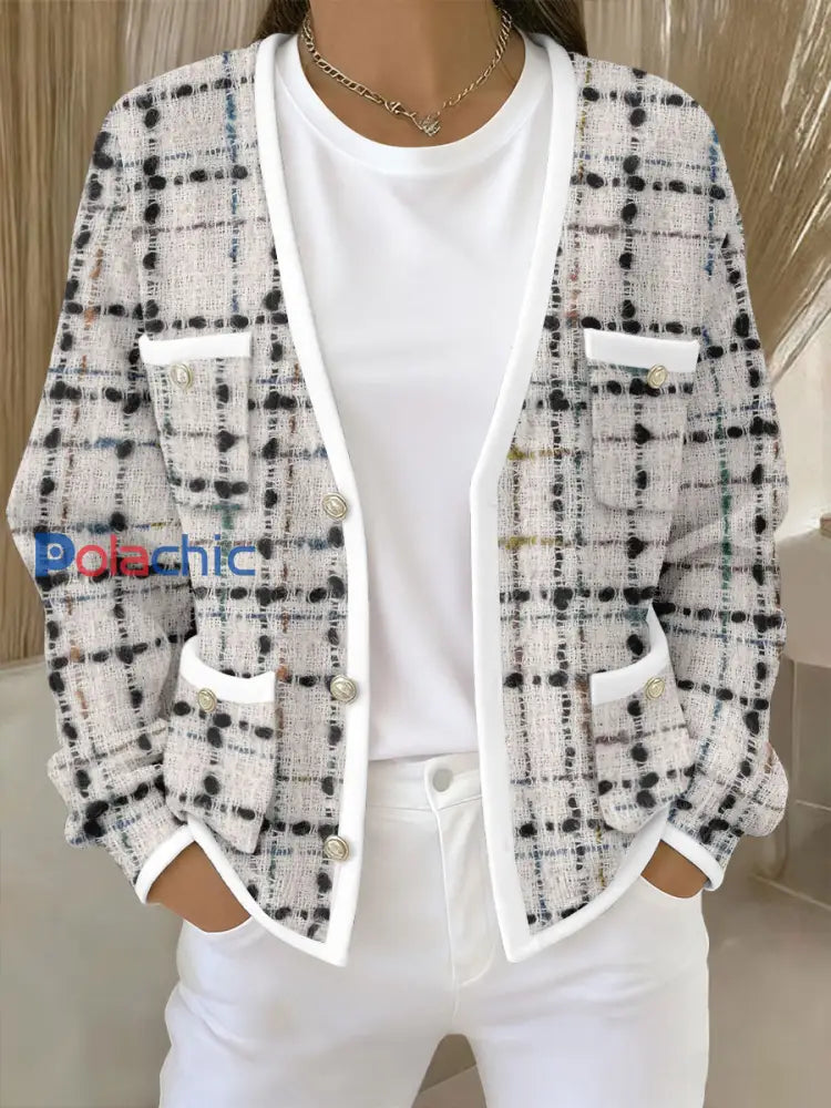 Cardigans Femme Rose Imprimé Géométrique Avec Poche Blanc / S