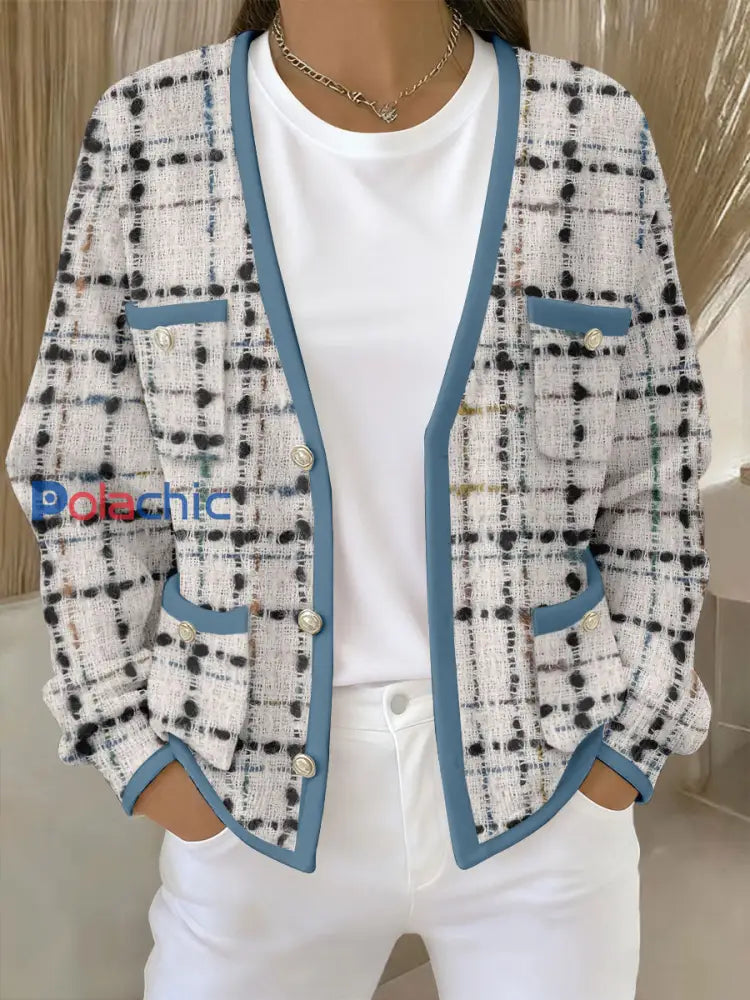 Cardigans Femme Rose Imprimé Géométrique Avec Poche Bleu / S