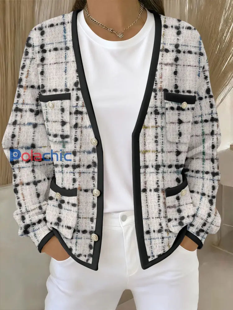 Cardigans Femme Rose Imprimé Géométrique Avec Poche Noir / S