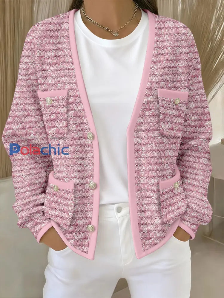 Cardigans Femme Rose Imprimé Géométrique Avec Poche Rose / S